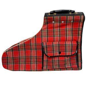Vintage Ice Skates Bag with Handle Red Plaid Retro Holiday MCM Christmas Decor
